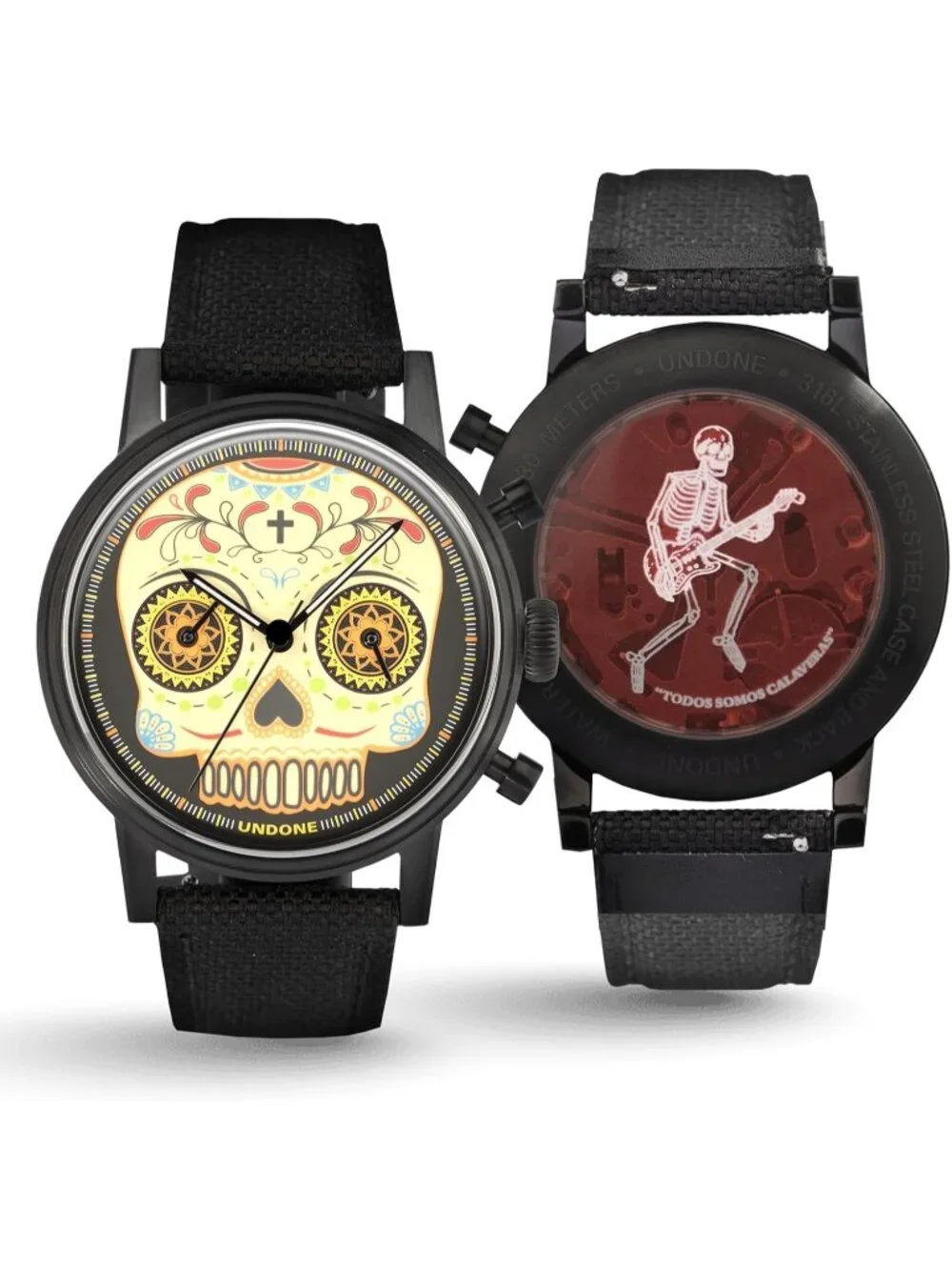 Undone Urban Collection Chronograph Mens Skeleton Dial Black Leather Strap Analo